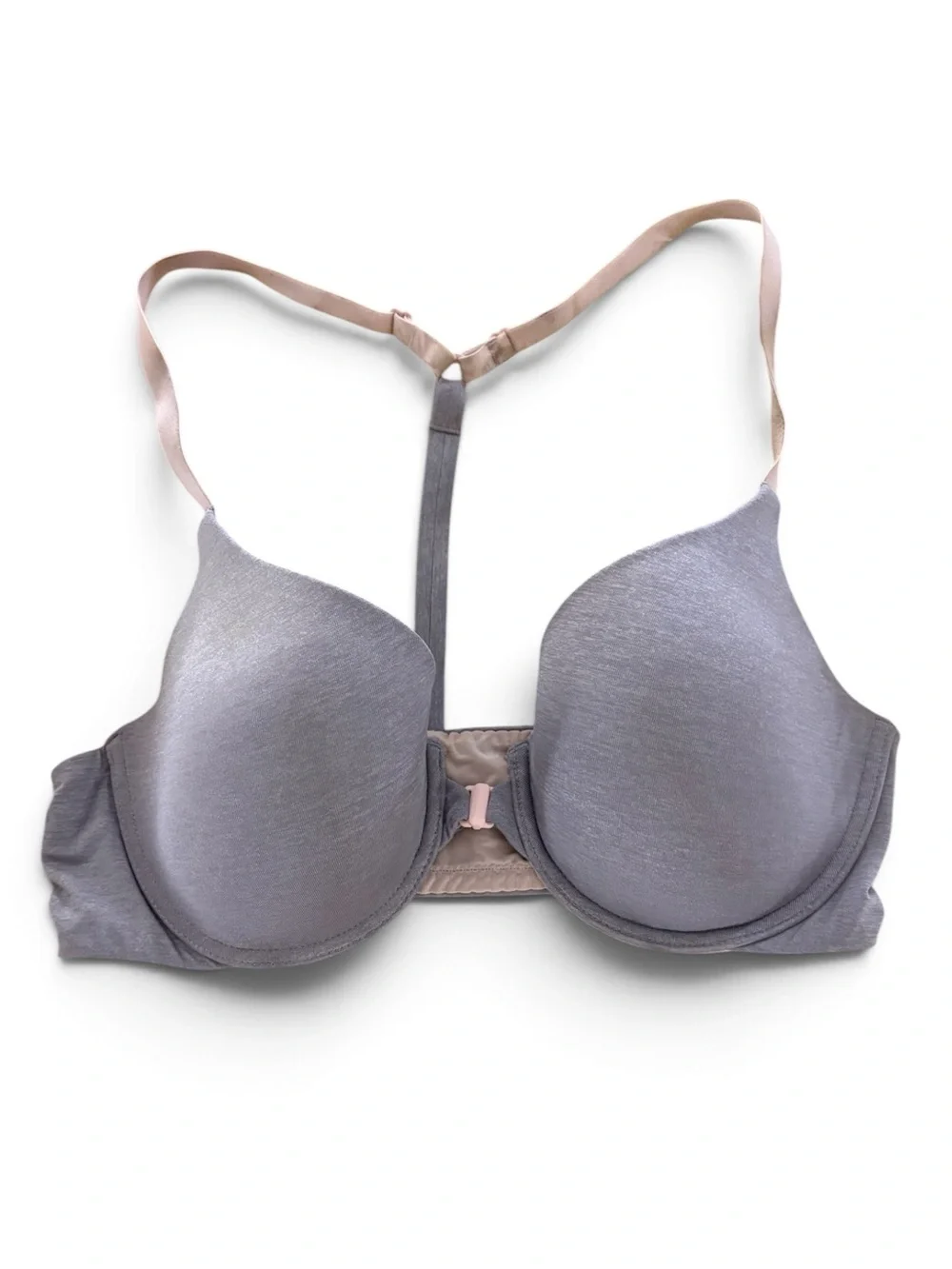 Victoria's Secret Gray RacerBack Semi Demi Bra with Pink Straps